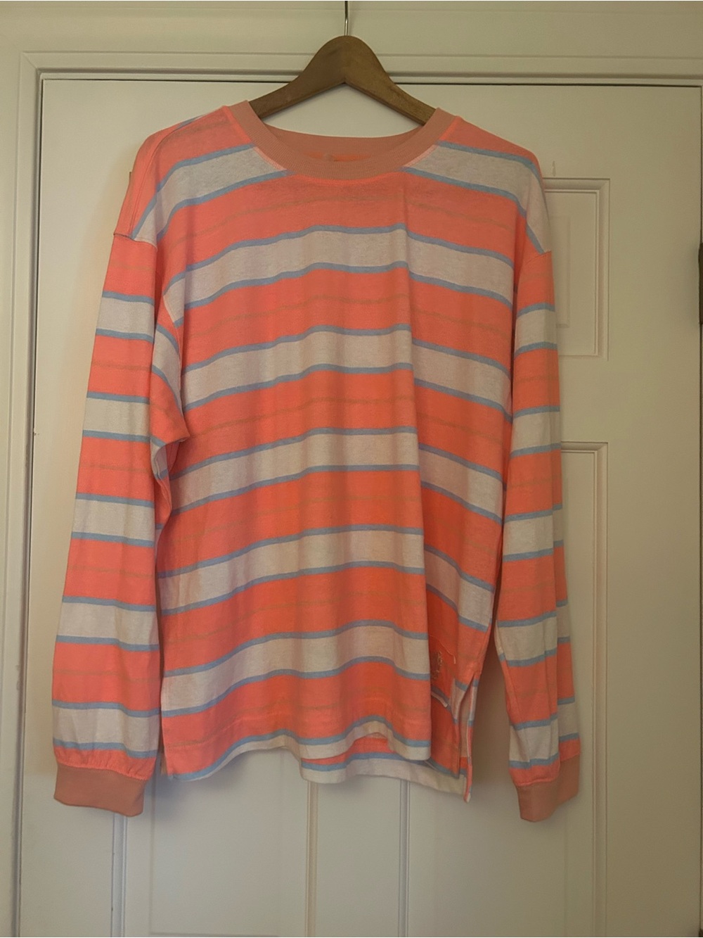 FP Movement by Free People Coral, White & Light Blue Striped Long Sleeve Tee